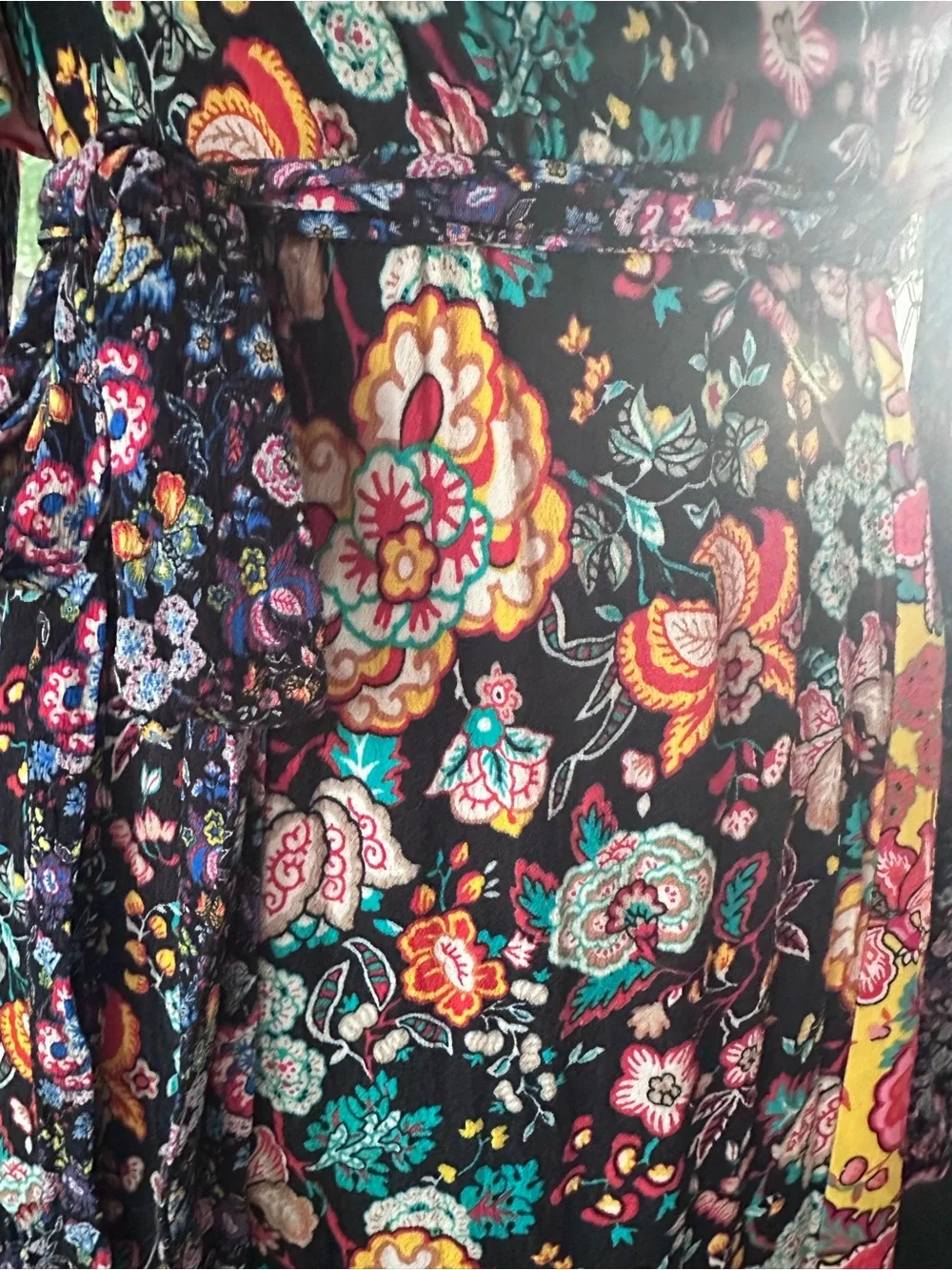 Frame mixed Floral Maxi wrap Dress with Multicolor Accents